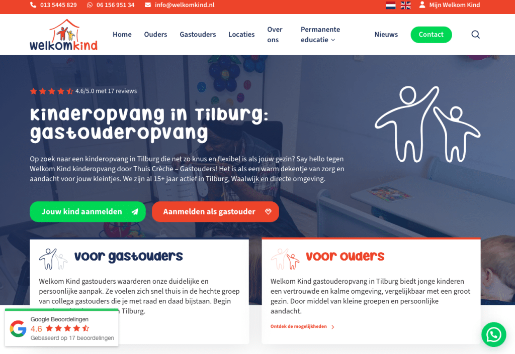 Een voorbeeld van een lokale landingspagina van Welkom Kind - lokale SEO tips - JKC Media